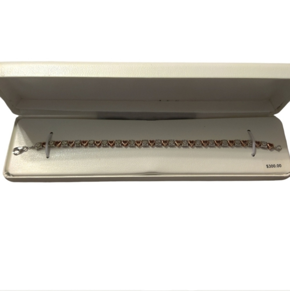 1/6 ct. Diamond 18k Rose Gold Over Sterling Heart Bracelet